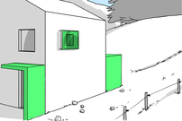 Verstärkte Rückwand mit kleiner, geschützter Öffnung und geschützten Zugängen