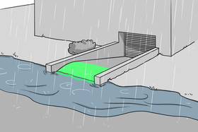 Eine Kuppe oder Schwelle schützt die Garageneinfahrt vor Hochwasser.