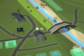Screenshot aus dem Onlinespiel "MurGame", welcher Objektschutzmassnahmen an einem Schulgebäude zeigt.