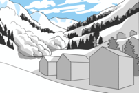 Wintersituation im Gebirge mit abgehender Staublawine