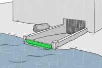 Automatisches Klappschott schützt Tiefgarageneinfahrt zuverlässig vor Hochwasser