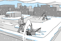 Professionelle Schneeräumung auf einem Flachdach bei aussergewöhnlichen Schneesituationen