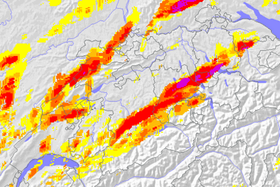 Hagelkarte der Schweiz am 21. Juni 2021 (Quelle: Meteoradar GmbH, Daten: MeteoSchweiz) Hagelkarte der Schweiz am 21. Juni 2021 (Quelle: Meteoradar GmbH, Daten: MeteoSchweiz)